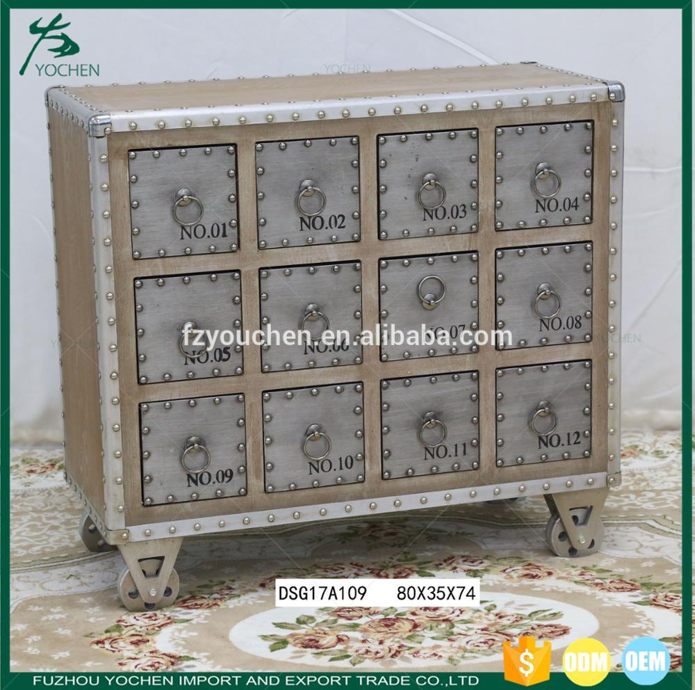 Shabby chic Aluminum Wood 12 Drawer Unit Wholesale Furniture