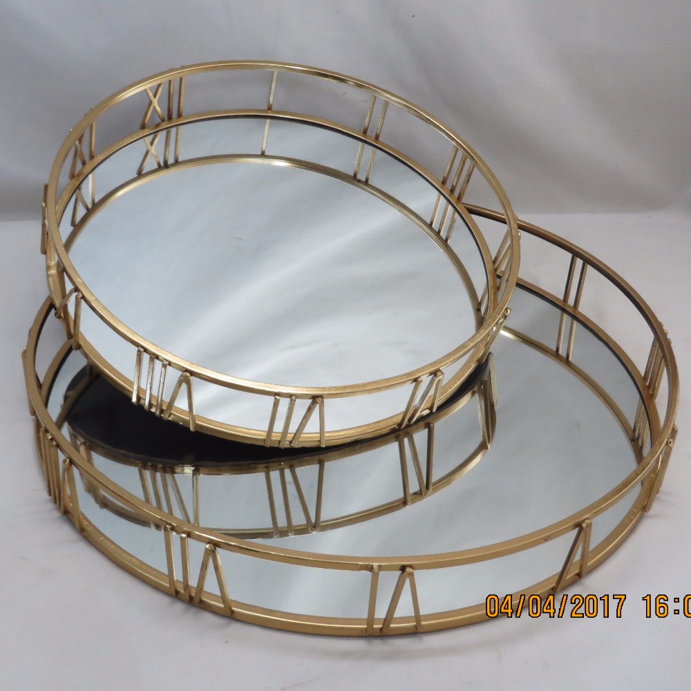 Houseware Table Decoration Metal Mirror Tray in Antique Gold