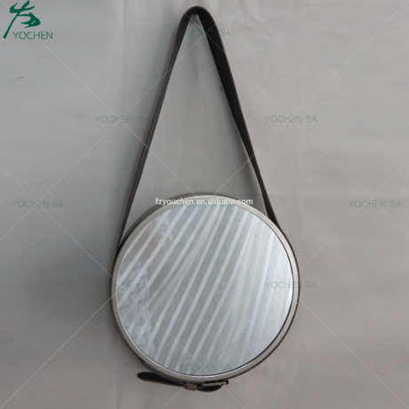Bathroom Round Wall Mirror with Leather Strap