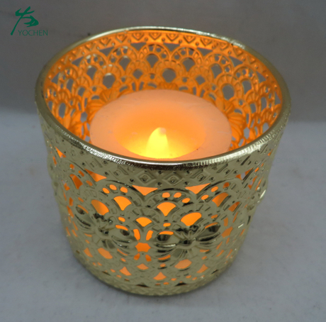 wholesale golden brass etched hot rotary metal christmas candle holder