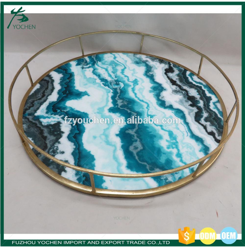 Faux Marble Metal Round Tray Candle Plate
