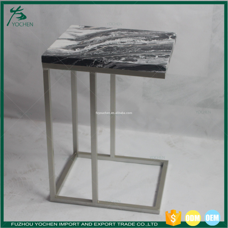 Faux Marble Top Metal Square Side Table