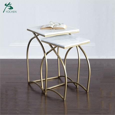 Home square marble top metal coffee side table