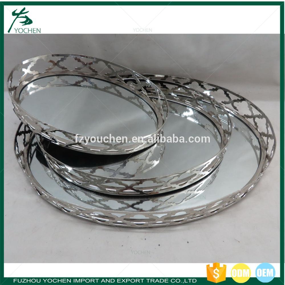 Jardinere Tray With Mirror Round Plated Silver