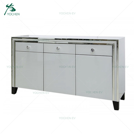 White Glass Wooden Mirrored Sideboard 3 Drawers Over 3 Doors