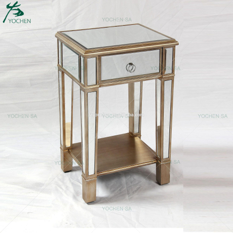 Vintage Mirrored Glass 1 Drawer Gold Trim Bedside End Table