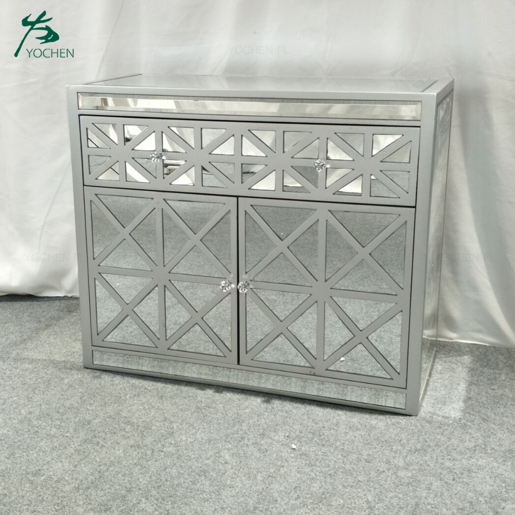 Nice carved mirrored wooden cabinet designs for living room
