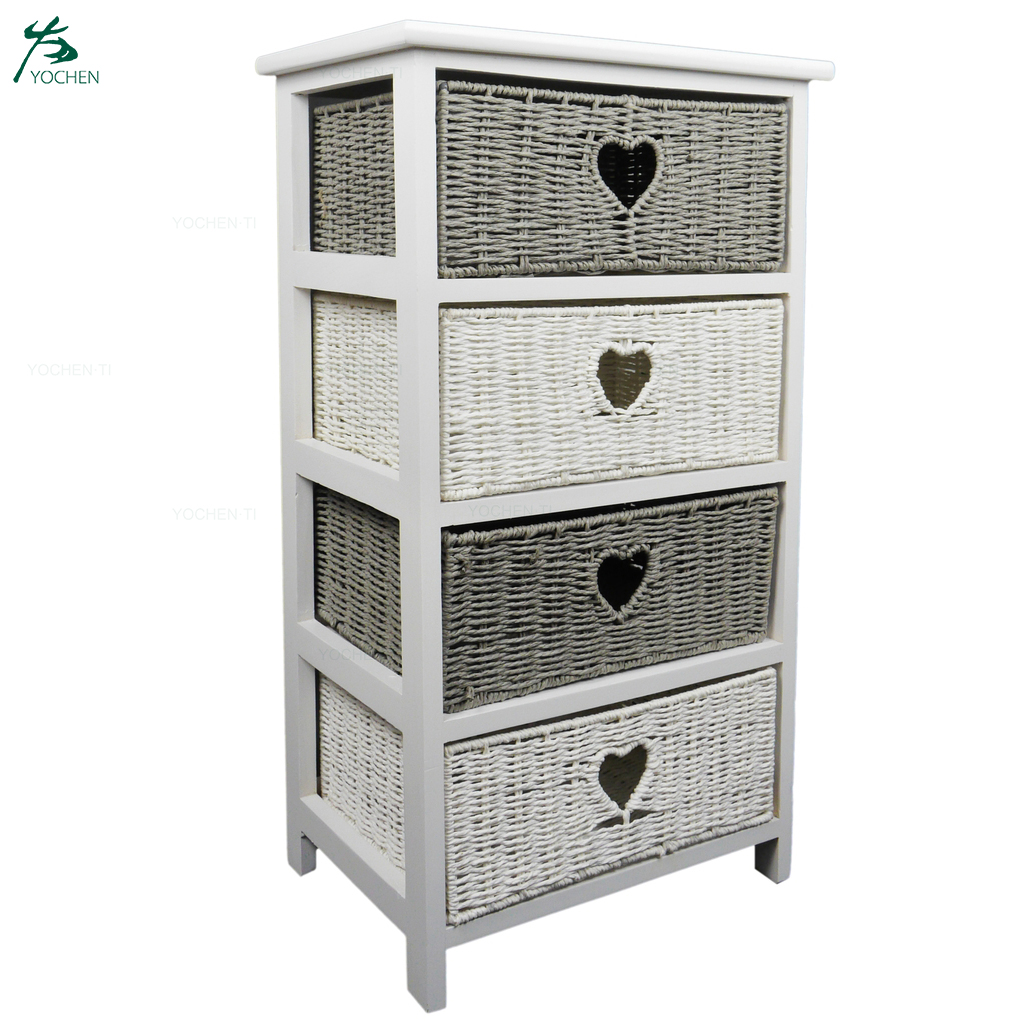 Bedroom Storage Dresser 4 Drawers Wood cabinet with basket drawer