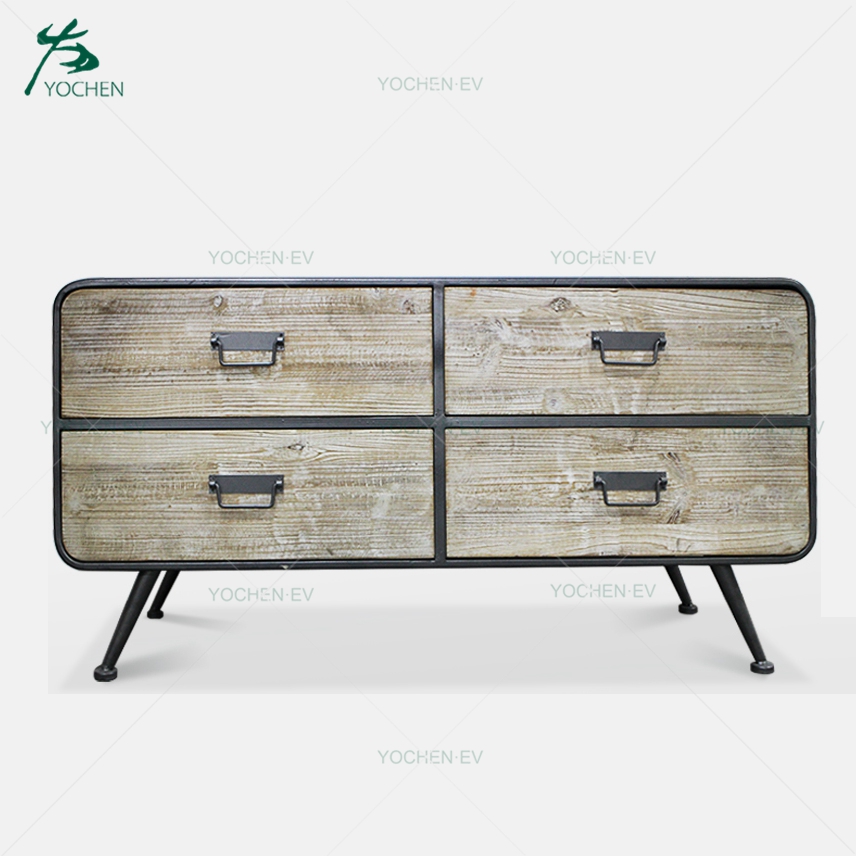 2 Shelf 4 Drawers Retro Wood Industrial Cabinet