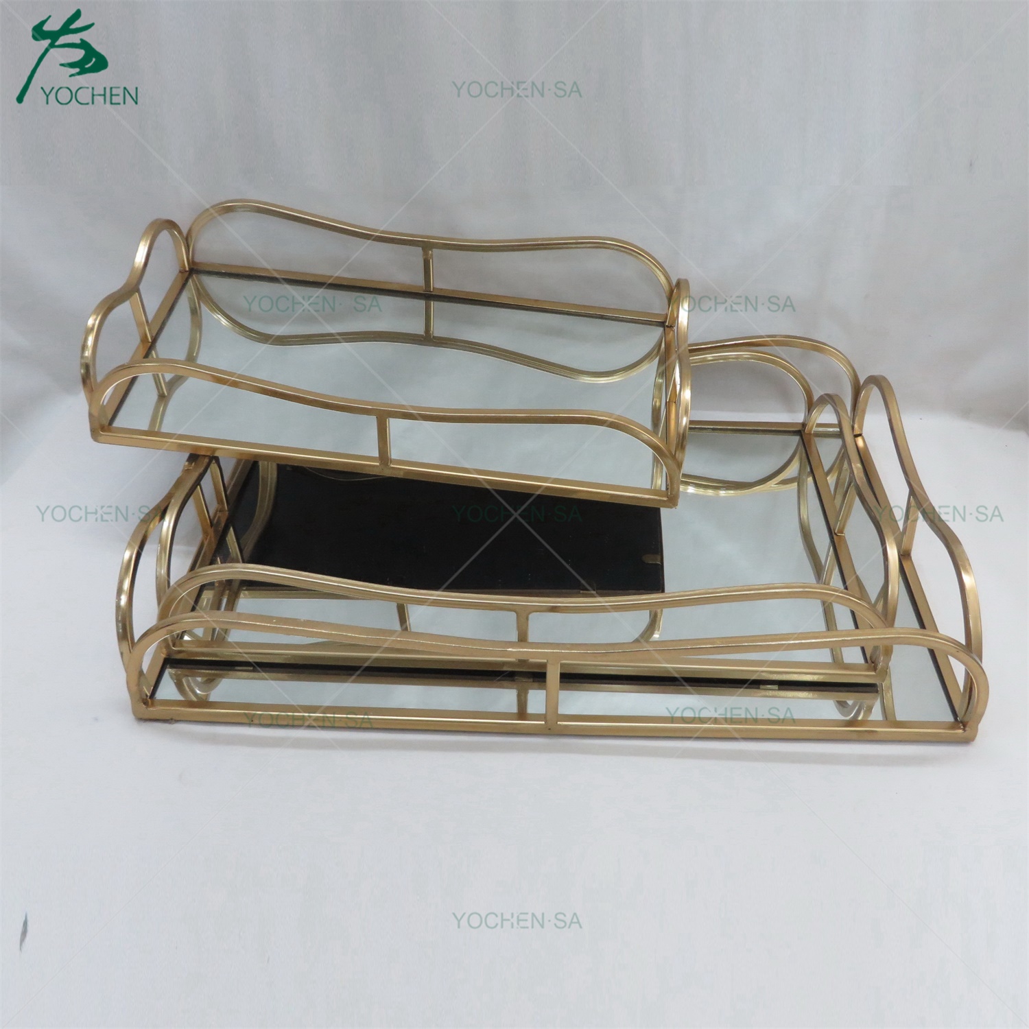 Antique Gold Metal Mirrored Plated Tray for Houseware