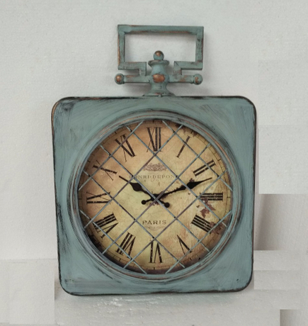 Industrial Vintage Blue Metal Rectangular Outdoor Clock