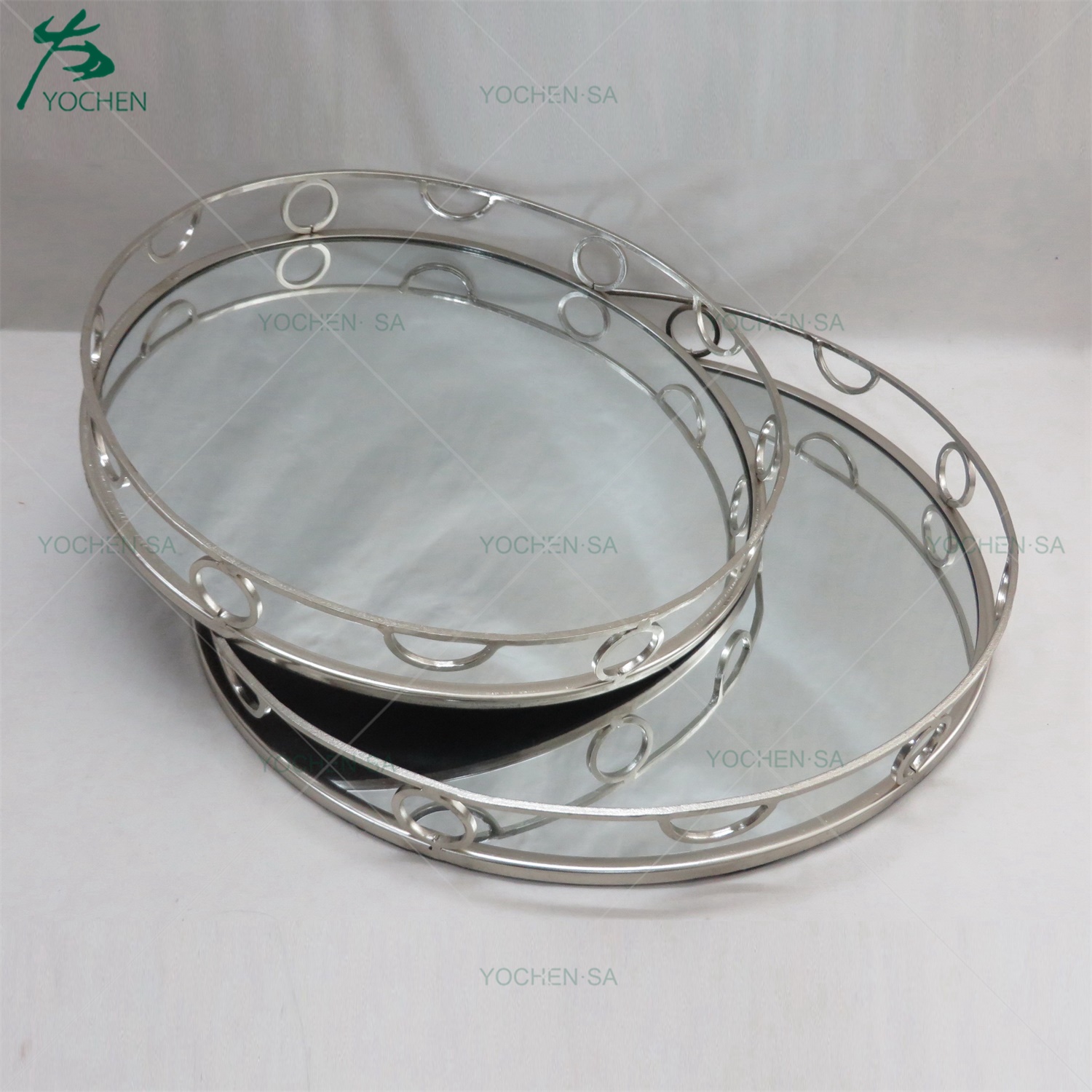 Metal Mirrored Ornate Decorative Tray Jewelry Tray