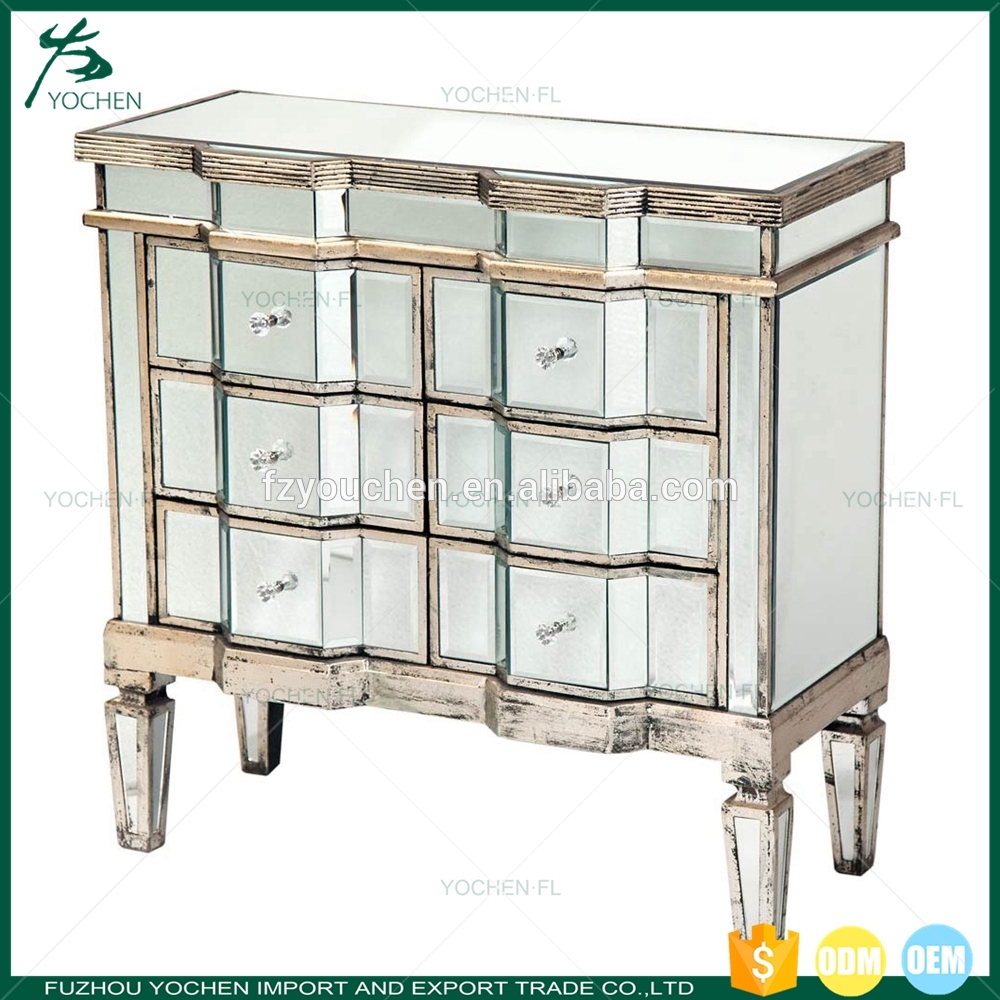 Vintage Mirrored Silver Gilded Three Drawers Media Unit