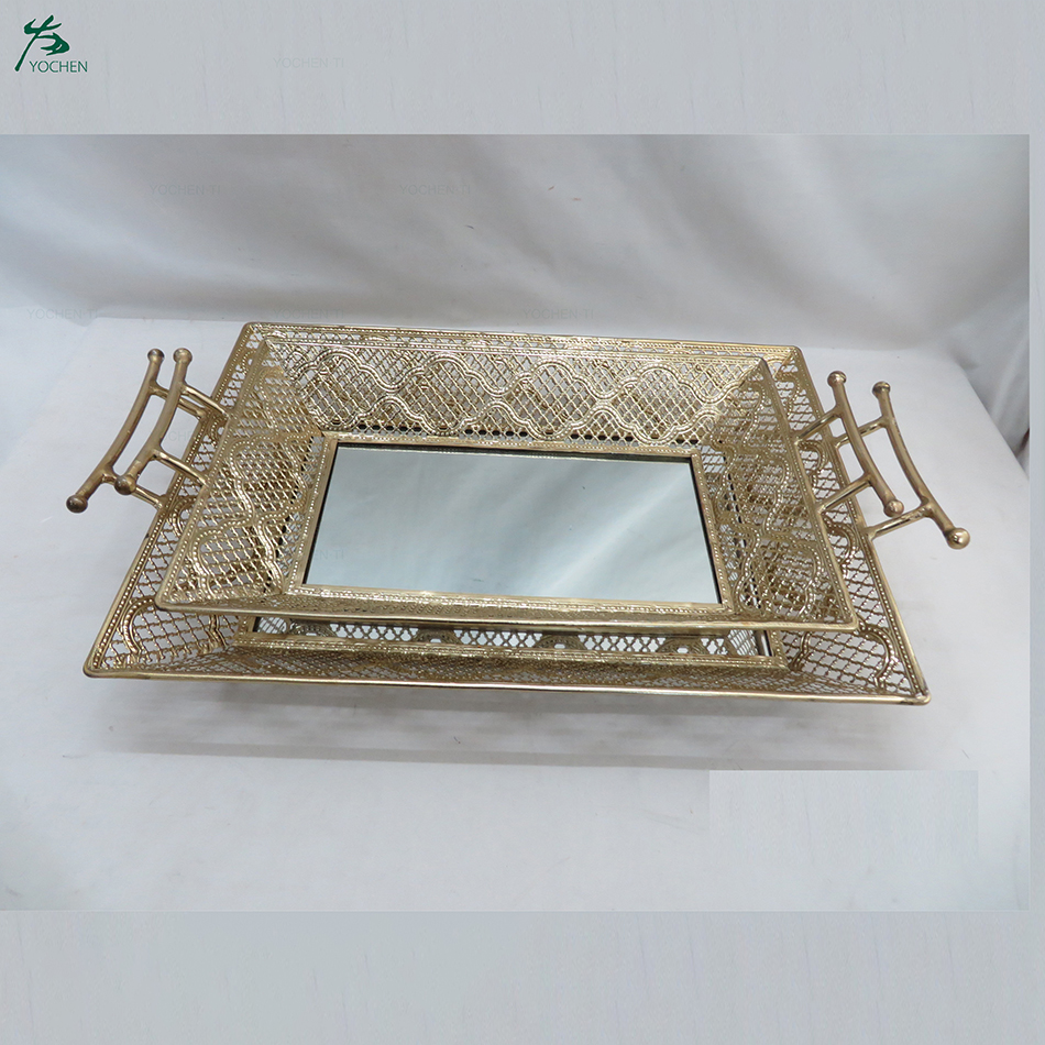Antique mirror tray vanity vintage mirror tray rectangle metal tray gold