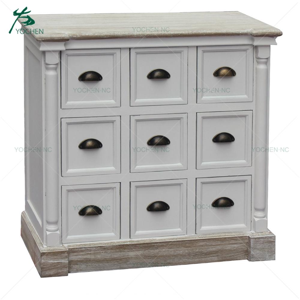 Handmade antique white wood table with mirror