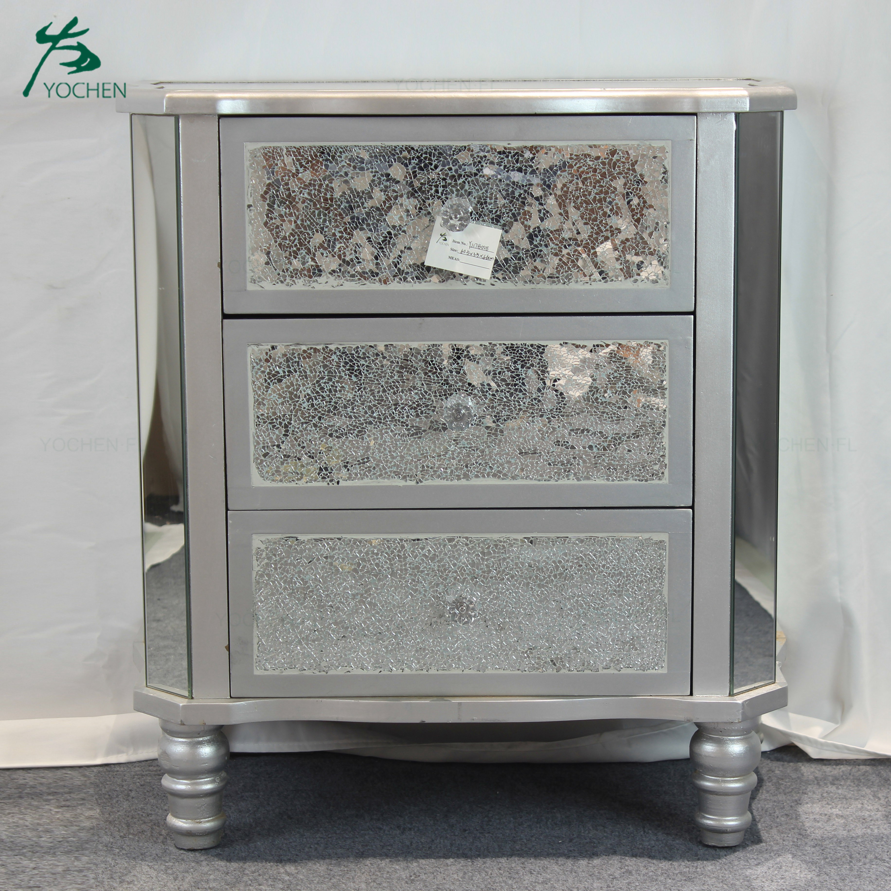 noble silver hand painted wooden mirrored nightstand furniture