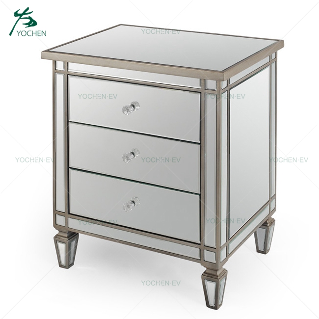 Silver Glass Wood Tall Nightstand