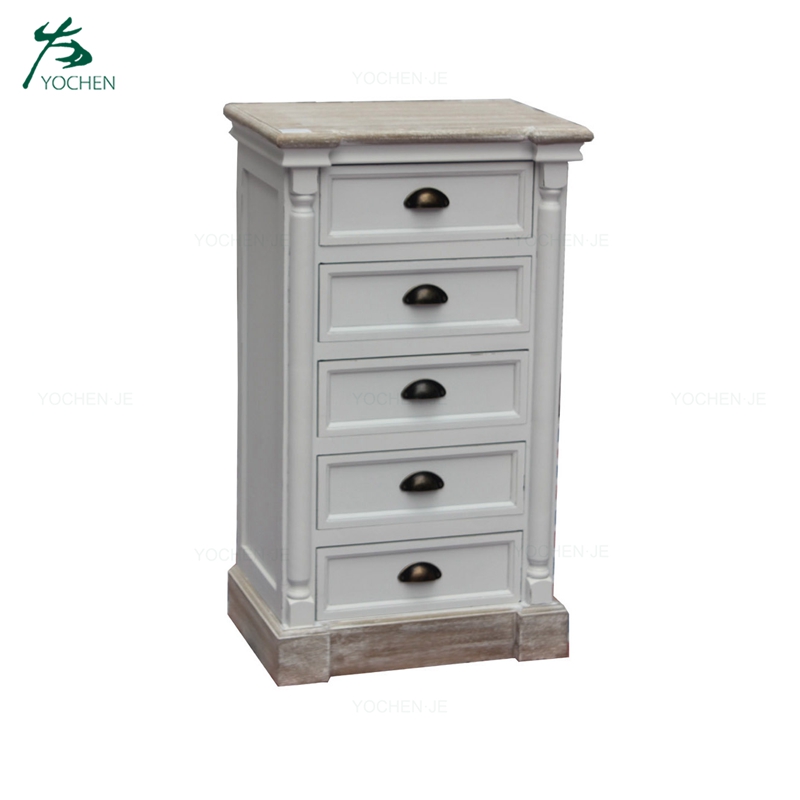 Classic design five drawer tallboy narrow chest of drawers