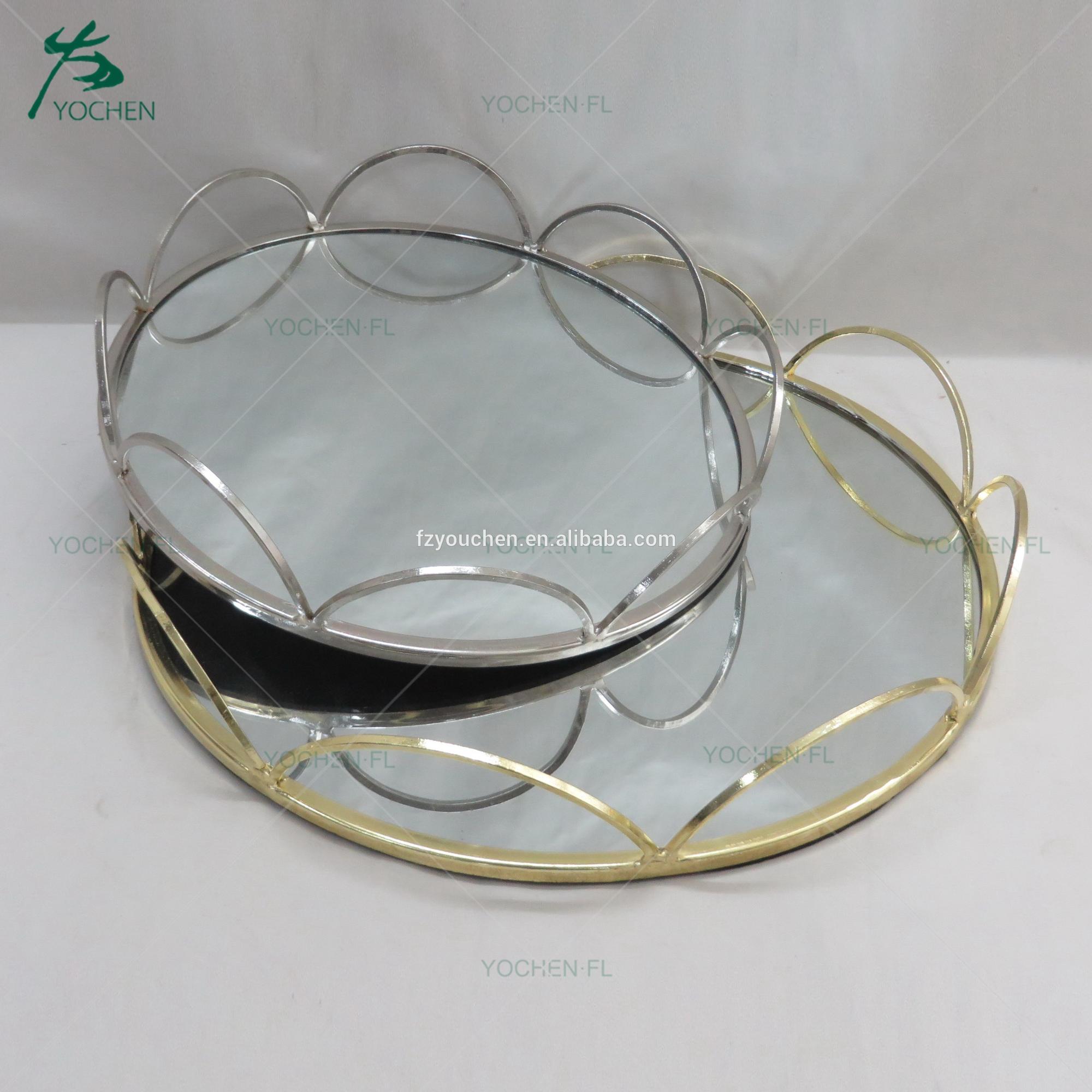 handmade metal round gold serving tray for decoration