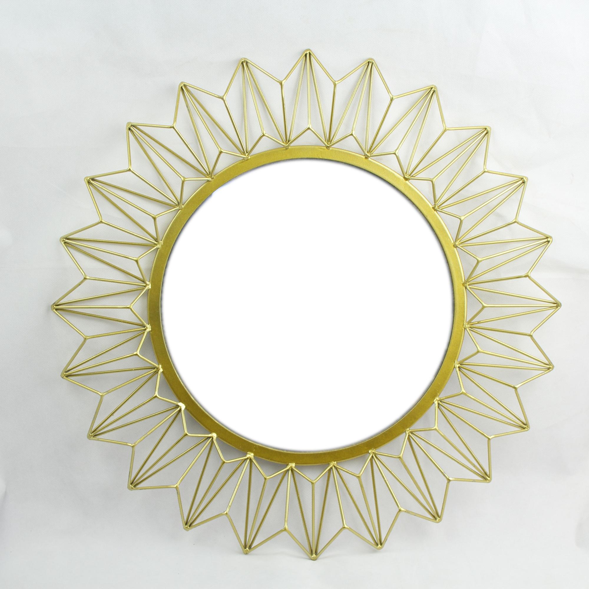 Shiny Champaign Gold Sunburst Shaped Decorative Metal Wall Mirror