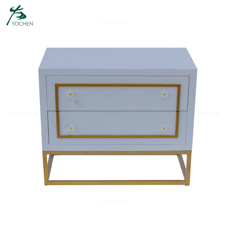 Solid Wood Gold Metal Legs Chest 3 Drawers Bed Side Table