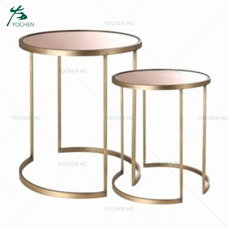 Rose gold glass metal center small round coffee table