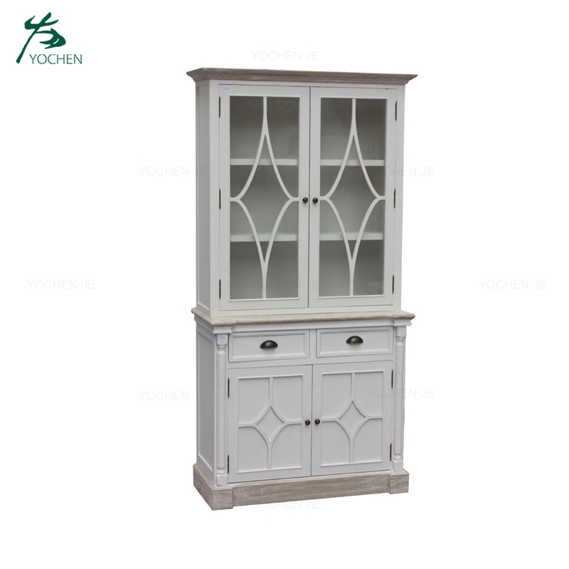 Classical antique tall wooden bookcase furniture with drawer storage