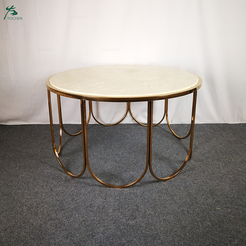 Living home glass top stainless steel gold metal frame vintage coffee table