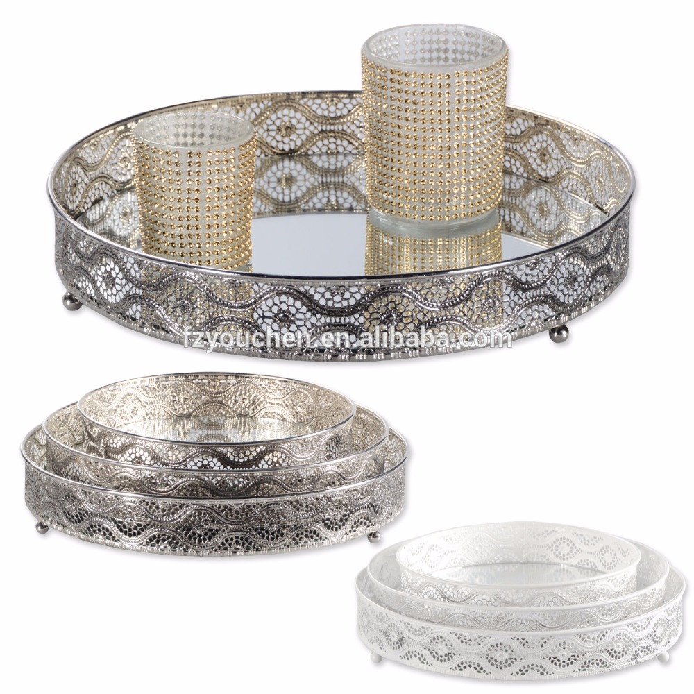 Metal Mirror Tray Candle Plate Candle Tray