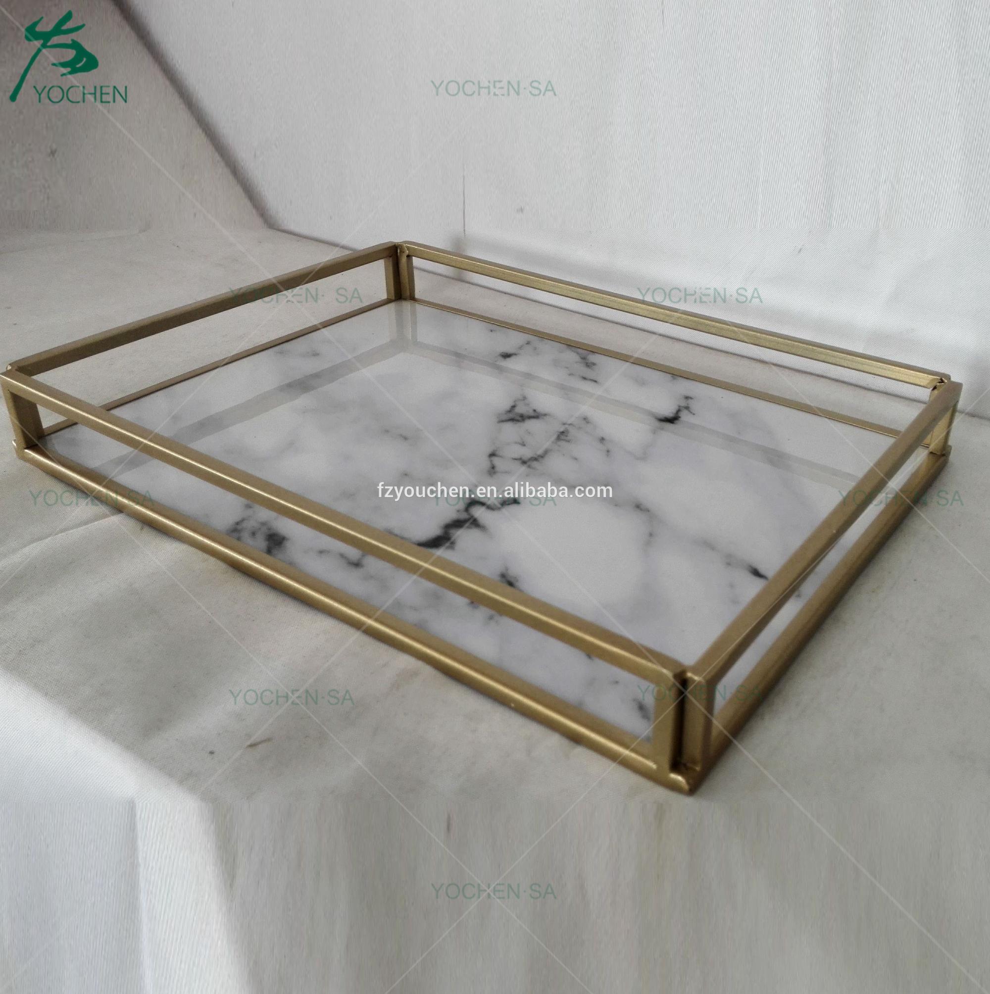Faux Marble Metal Tray Decorative Table Top Serving Tray