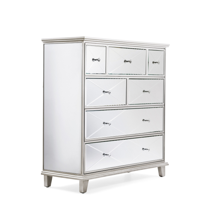 silver glass mirrored furniture chest of drawers