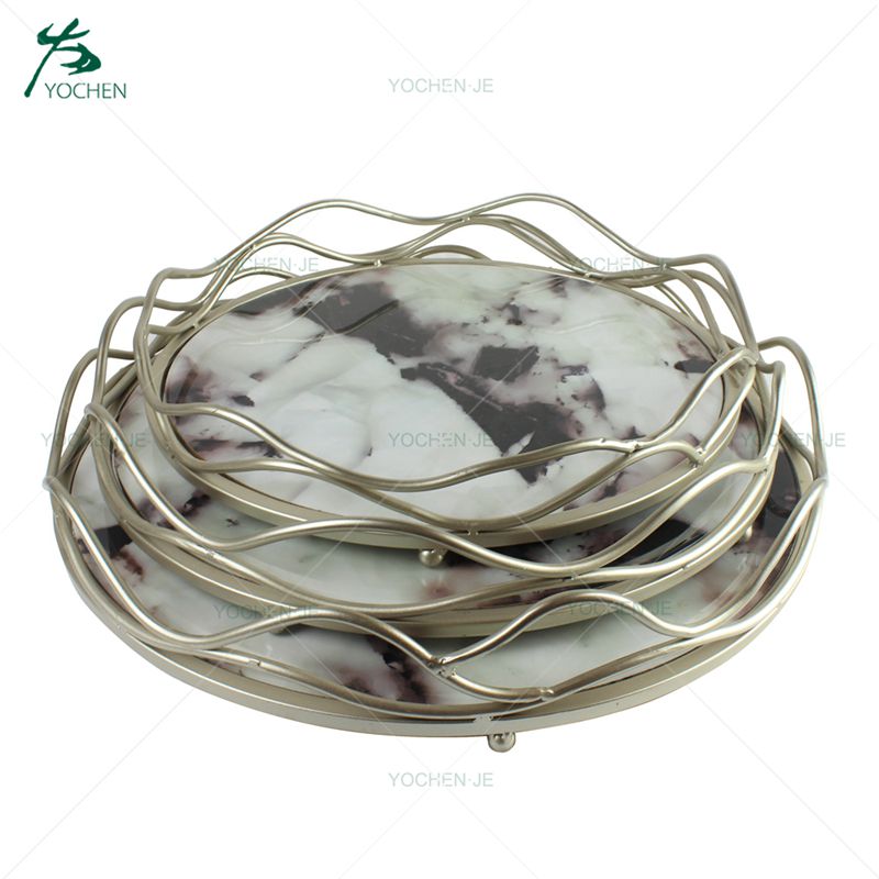 Unique round metal marble serving tray food serving trays