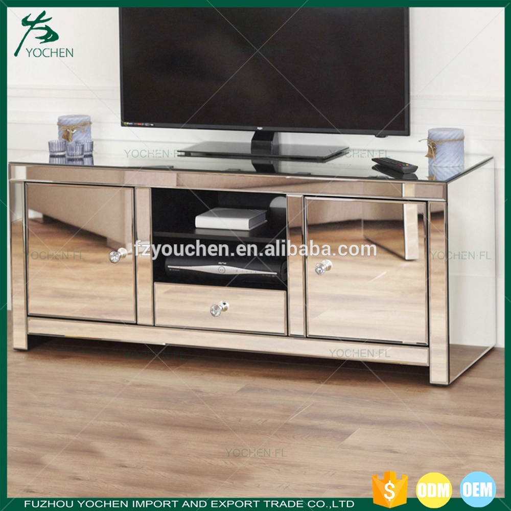 Wood glass mirror tv table stand modern tv unit furniture