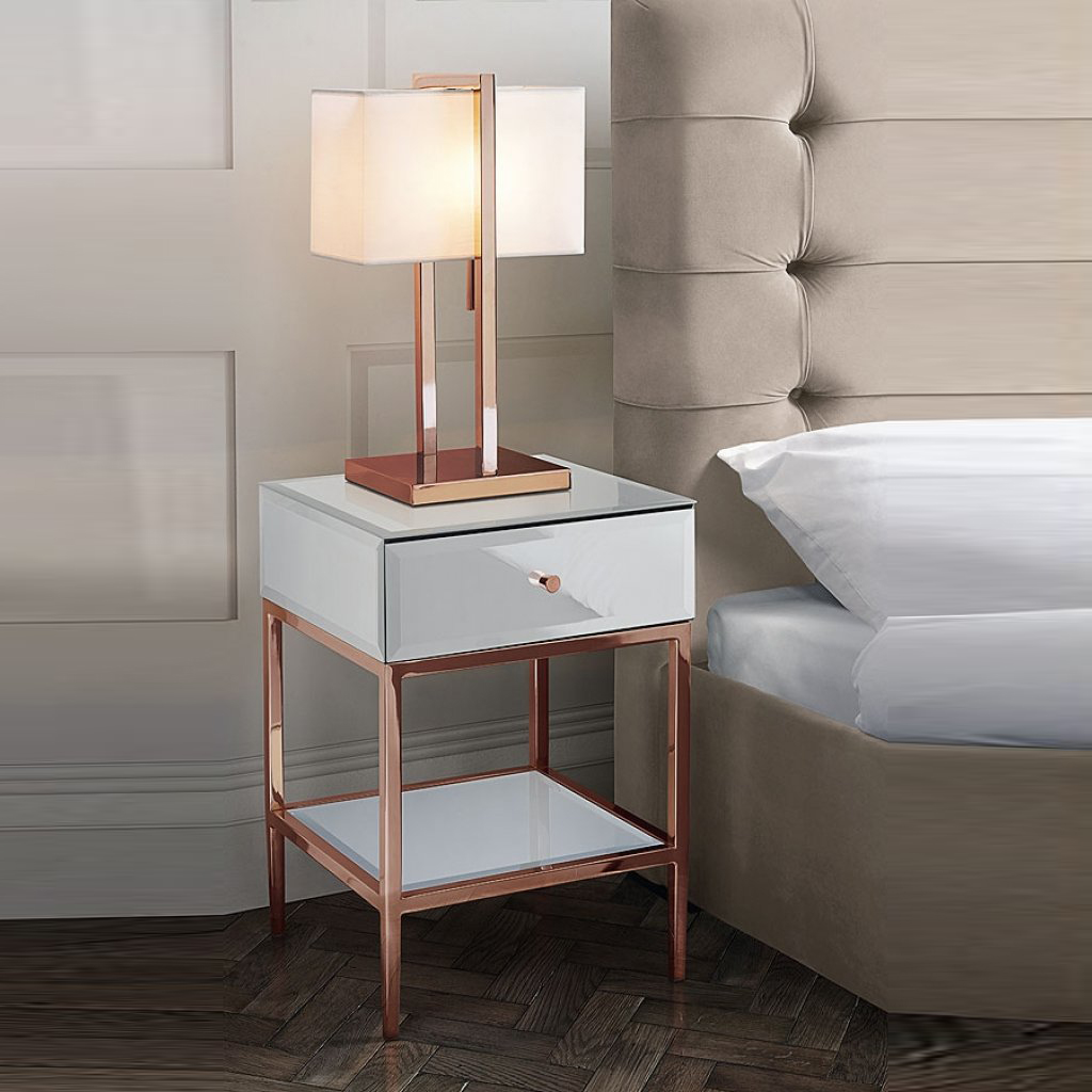 Bedroom furniture rose gold Stainless Steel mirrored furniture bedside table