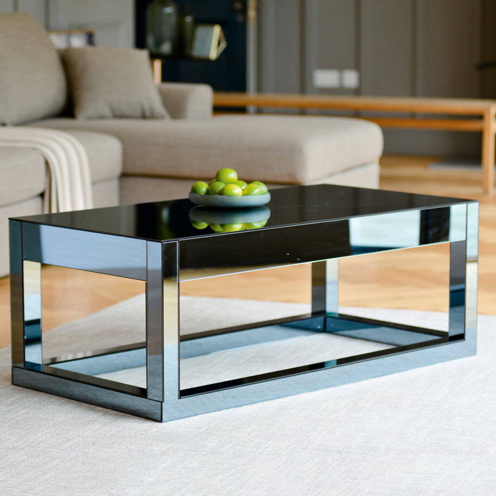 black glass mirrored coffee table sofa center table