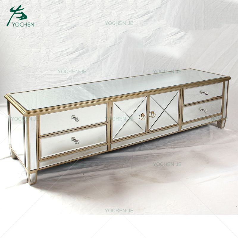 Mirrored Tv Stand Diamond Crush Crystal, Mirrored Tv Console Table